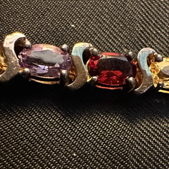 Vintage 925 Sterling Silver Multi Gemstone Rainbow Tennis Bracelet Thailand - Picture 6 of 11